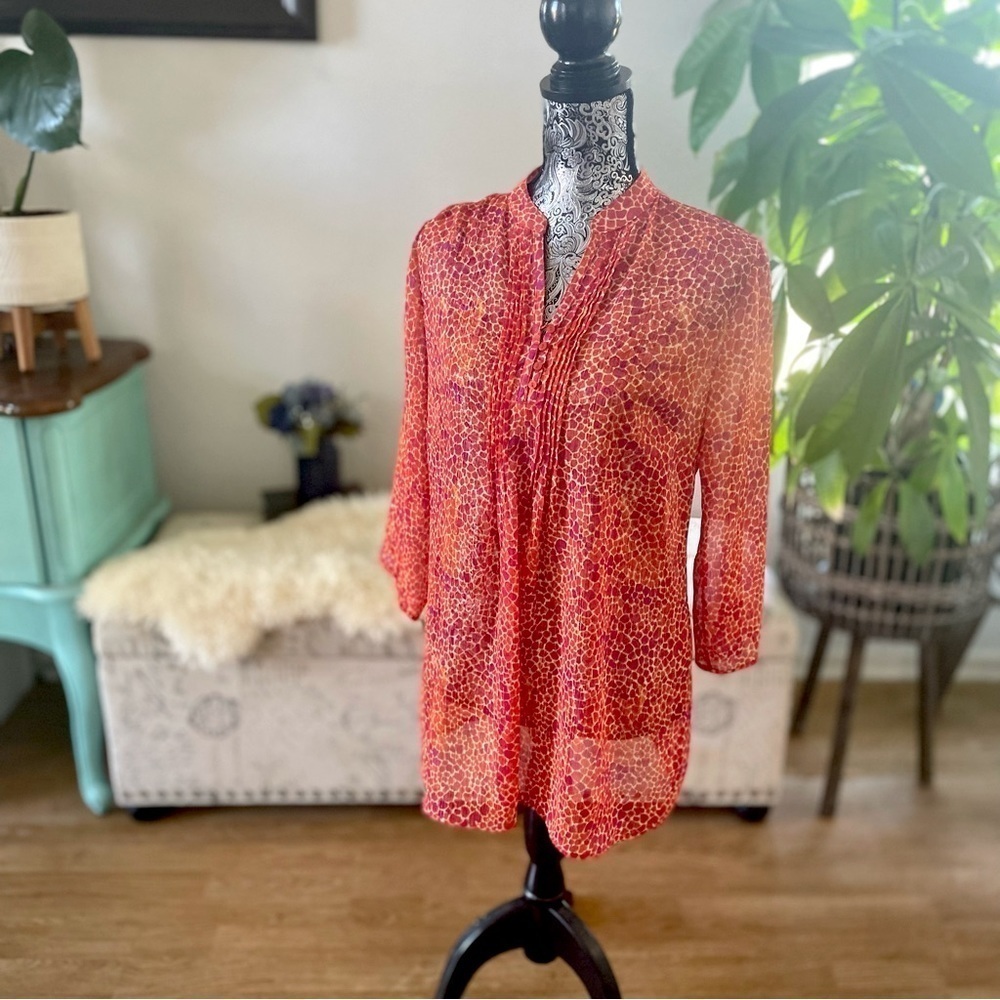 Jaclyn Smith Orange Red Sheer Animal Print Blouse, Size M - Picture 5 of 6